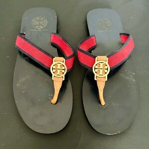 Tory Burch Striped Canvas flip flops - navy/red 7
